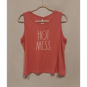 Rae‎ Dunn Womens Salmon Color "Hot Mess" Ribbed Tank Top Size Large